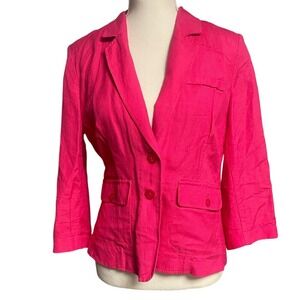 Christopher & Banks Linen Hot Pink Two Button Blazer Women's Small